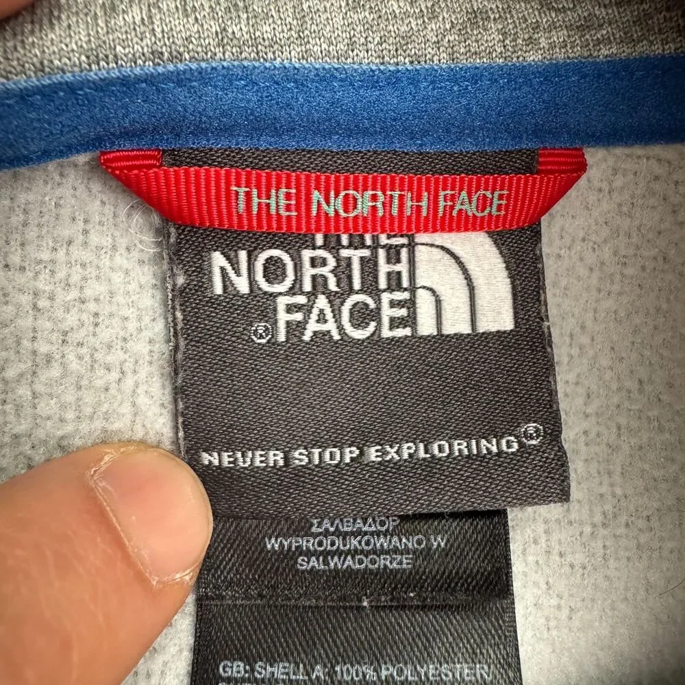 The North Face Quarter Zip Fleece Pullover Jacket Mens Medium Gray Blue Outdoor